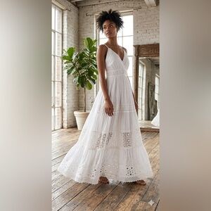 Stunning Cream Boho Eyelet Lace Maxi Dress